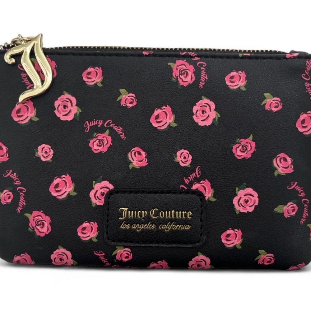 Juicy Couture Black and Pink Rose Cosmetic Bag